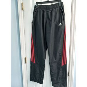 Mens Adidas Joggers Windbreaker Track Pants Black with Red Stripes SIZE MEDIUM